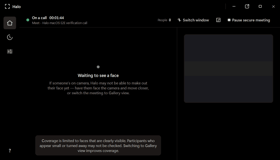 Halo monitoring an active video meeting
